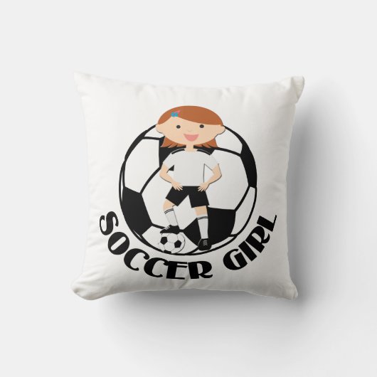 Soccer Girl 3 en Ball Black en White v2 Kussen (Voorkant)