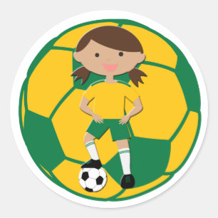 Soccer Girl 4 en Ball Green and Yellow Ronde Sticker