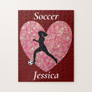 Soccer Girl-hart, Persoonlijke naamvoetbal Girl Legpuzzel