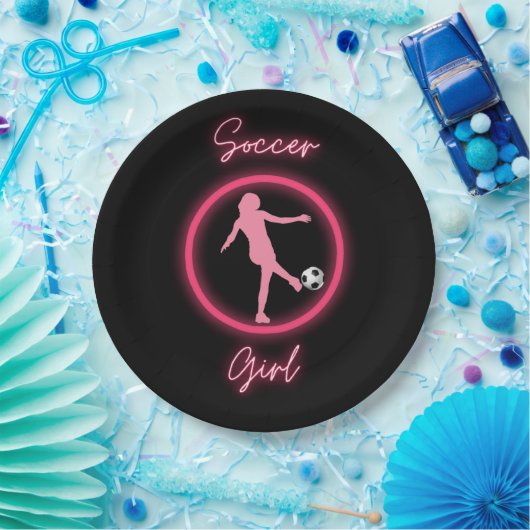 Soccer Girl Pink Glow Papieren Bordje (Feest)