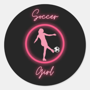 Soccer Girl Pink Glow Ronde Sticker