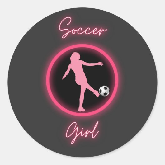 Soccer Girl Pink Glow Ronde Sticker (Voorkant)