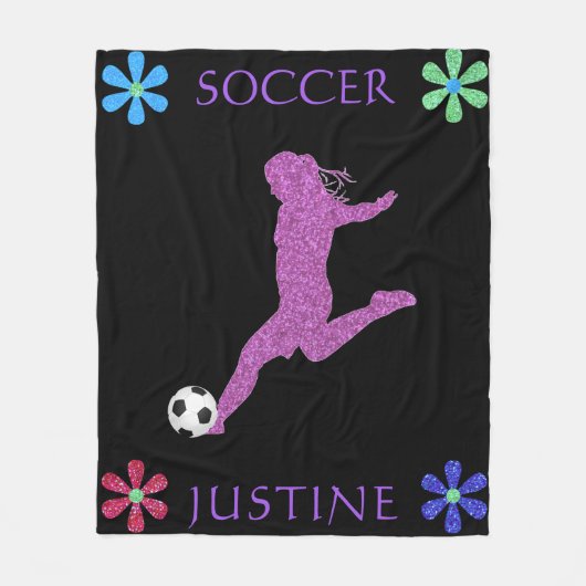 Soccer Girls Sparkly Flower Power Fleece Deken (Voorkant)
