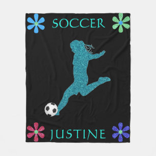 Soccer Girls Sparkly Flower Power Fleece Deken