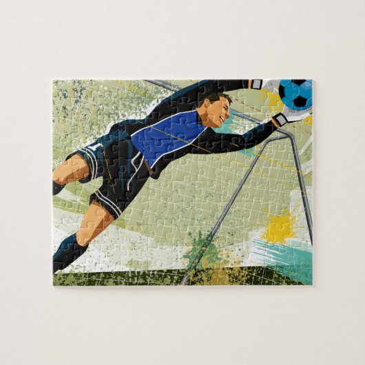 Soccer goalie blokkeringsbal legpuzzel (Horizontaal)