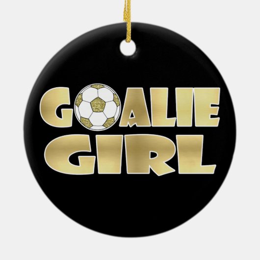 Soccer Goalie Girl Gold Keramisch Ornament (Achterkant)