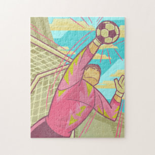 Soccer Goalie Goalkeeper Keeper Retro Illustratie Legpuzzel