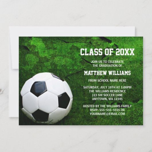 Soccer Graduation Party Aankondiging Uitnodigingen (Voorkant)