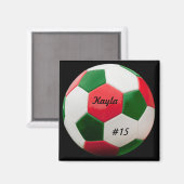 Soccer Green en Red Square Magnet (Voorkant / Achterkant)