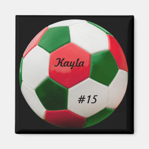 Soccer Green en Red Square Magnet