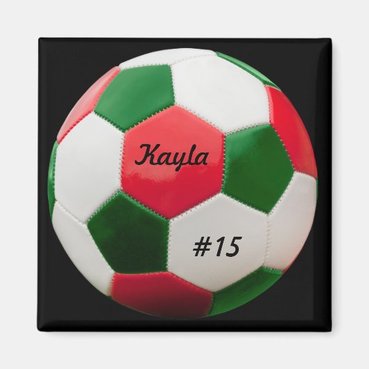 Soccer Green en Red Square Magnet (Voorkant)