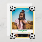 Soccer Green & Gold Afstuderen Aankondigingskaart (Voorkant / Achterkant)