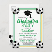 Soccer Green & Gold Graduparty Uitnodiging Briefkaart (Voorkant / Achterkant)