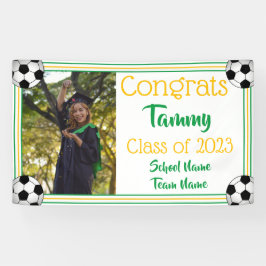 Soccer Green & Gold One Photo Afstuderen Spandoek