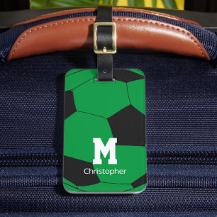 Soccer Green Monogram & Naam Bagagelabel