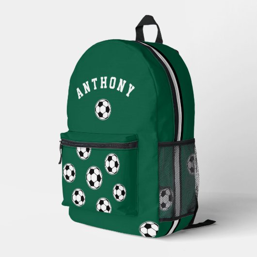 Soccer Green Personalised Kids Back to School Bedrukte Rugzak (Achterkant Hoek Rechts)