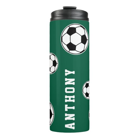 Soccer Green Personalised Kids Back to School Thermosbeker (Voorkant)