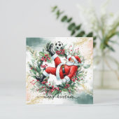 Soccer Happy Holidays  Santa playing soccer Feestdagenkaart (Staand voorkant)
