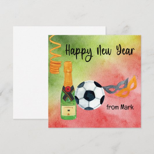 Soccer Happy Nieuwjaar met bal en champagne Feestdagenkaart (Voorkant / Achterkant)