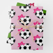 Soccer Heart Ball Pink Bow Inpakpapier Vel (In situ)