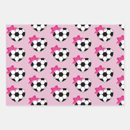 Soccer Heart Ball Pink Bow Inpakpapier Vel (Voorkant)