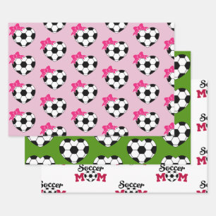 Soccer Heart Ball Pink Bow Inpakpapier Vel