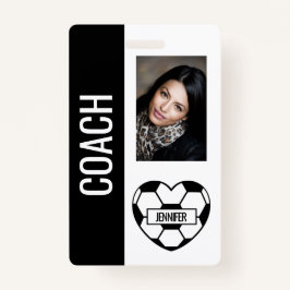 Soccer Heart Photo Template Black en White Coach Badge