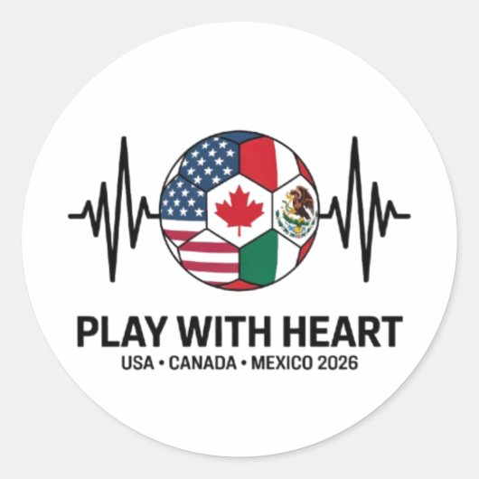 Soccer Heartbeat USA Canada Mexico 2026 Ronde Sticker (Voorkant)