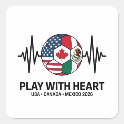 Soccer Heartbeat USA Canada Mexico 2026 Vierkante Sticker (Voorkant)