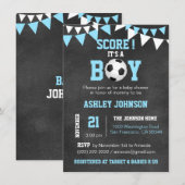 SOCCER Het is een Jongen Baby shower Chalkboard Bl Kaart (Voorkant / Achterkant)