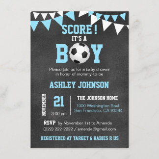 SOCCER Het is een Jongen Baby shower Chalkboard Bl Kaart