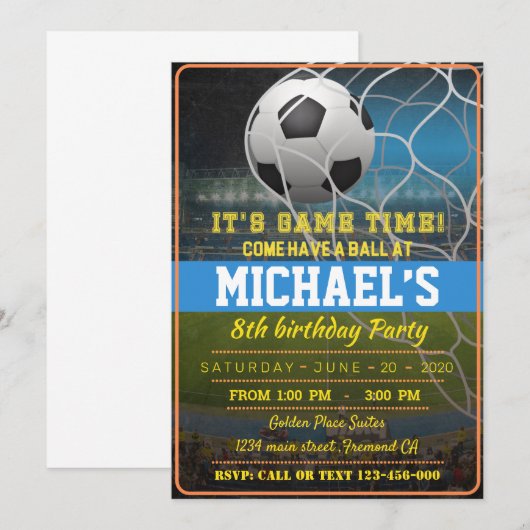 Soccer Invitation Kaart (Voorkant / Achterkant)