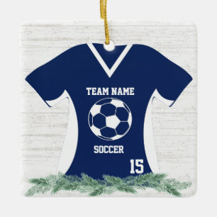 Soccer Jersey Blue en White Shirt met foto Keramisch Ornament