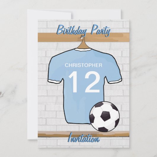 Soccer Jersey Sky Blue en White Birthday Party Kaart (Voorkant)