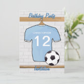 Soccer Jersey Sky Blue en White Birthday Party Kaart (Staand voorkant)