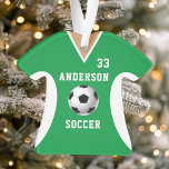 Soccer Jersey Sports Team Uniform Green Ornament<br><div class="desc">Het sportteam van Soccer Jersey verenigt het Groene Ornament. Dit voetbalschoft ornament is perfect voor iedereen die schoolsport speelt of van sport houdt. Pas dit aangepaste ontwerp aan met uw eigen teamnaam en jersey nummer.</div>