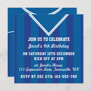 Soccer Jersey Thmed Party Invites, Football, Blue Kaart