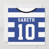 Soccer Jersey Thved Party Invites Sjabloon, Blue Kaart (Achterkant)