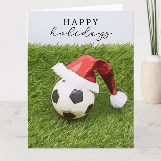 Soccer Kerstfootball Santa Hat Prettige feestdagen Kaart (Voorkant)
