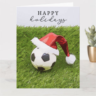 Soccer Kerstfootball Santa Hat Prettige feestdagen Kaart