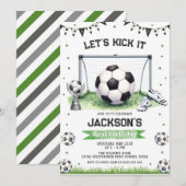 Soccer Kids Boy Birthday Party Invitation Kaart (Voorkant / Achterkant)