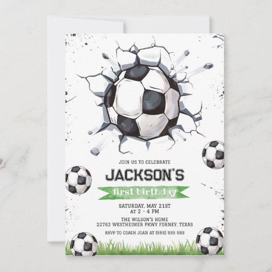 Soccer Kids Boy Birthday Party Invitation Kaart (Voorkant)