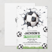 Soccer Kids Boy Birthday Party Invitation Kaart (Voorkant / Achterkant)