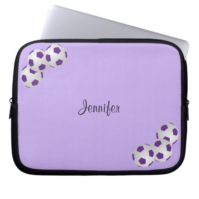 Soccer Laptop Computer Sleeve, Paars en wit Sleeve (Voorkant)
