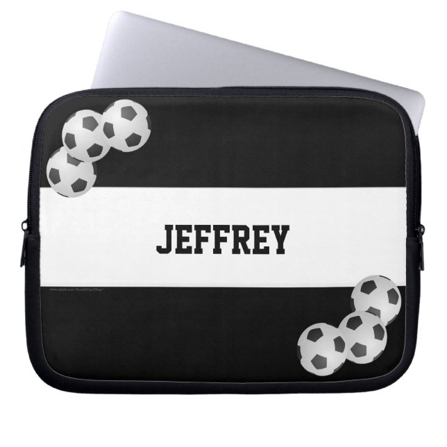 Soccer Laptop Computer Sleeve, zwart-wit Laptop Sleeve (Voorkant)