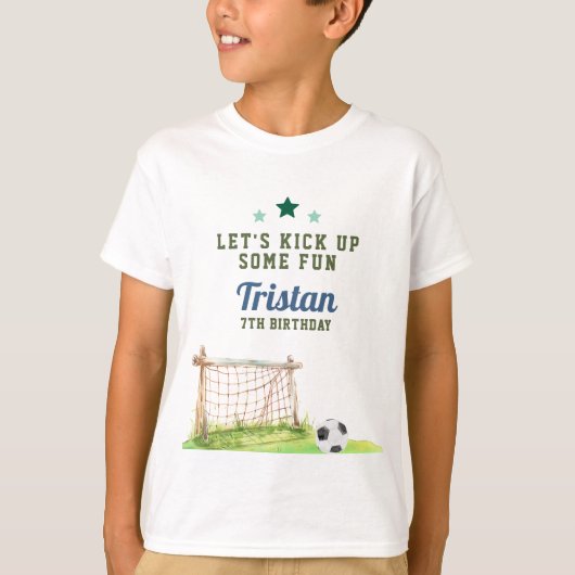 Soccer “Let’s Kick Up Some Fun” Any Age Birthday T-shirt (Voorkant)