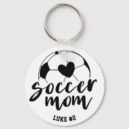 Soccer Mam Heart Ball Persoonlijke naam en nummer Sleutelhanger