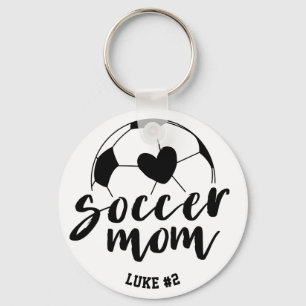 Soccer Mam Heart Ball Persoonlijke naam en nummer Sleutelhanger