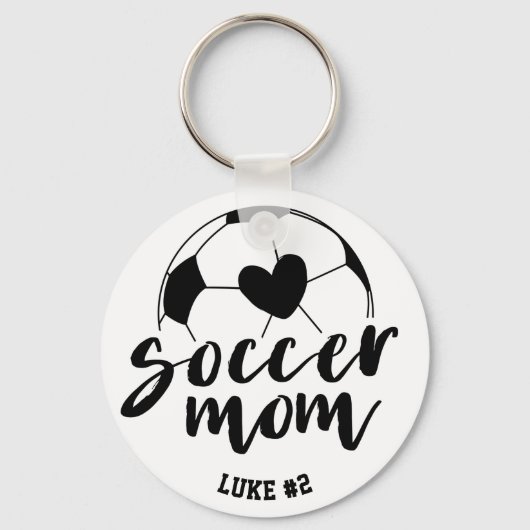 Soccer Mam Heart Ball Persoonlijke naam en nummer Sleutelhanger (Voorkant)