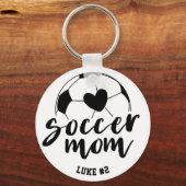 Soccer Mam Heart Ball Persoonlijke naam en nummer Sleutelhanger (Voorkant)